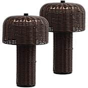 JONATHAN Y Lighting Mia 11" Tall Accent Outdoor Lamp - Set of 2 Dark Brown / Black