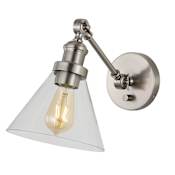 JONATHAN Y Lighting Cowie 11" Tall LED Plug-In Wall Sconce with Clear Glass Shade Nickel
