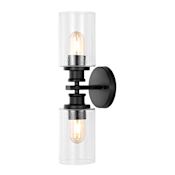 JONATHAN Y Lighting Jules Edison 2 Light 17" Tall LED Bathroom Sconce with Seedy Glass Shades Black