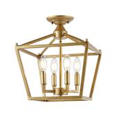 JONATHAN Y Lighting Plains Mini Lantern 4 Light 12" Wide LED Semi-Flush Ceiling Fixture Brass Gold