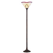 JONATHAN Y Lighting Smith Single Light 70-1/2" Tall LED Tiffany and Torchiere Floor Lamp with Stained Glass Bronze