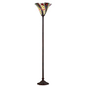 JONATHAN Y Lighting Williams Single Light 71" Tall LED Tiffany and Torchiere Floor Lamp with Stained Glass Bronze