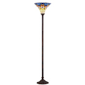 JONATHAN Y Lighting Peacock Single Light 70" Tall LED Tiffany and Torchiere Floor Lamp with Stained Glass Bronze