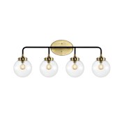 JONATHAN Y Lighting Caleb 4 Light 31" Wide LED Vanity Light with Clear Glass Shades Brass Gold / Black