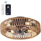 JONATHAN Y Lighting Rowan 11.5" 7 Blade Indoor Smart LED Ceiling Fandelier Brown / Black