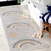 JONATHAN Y Lighting Kids Washable 2' x 7-3/4' Polyester Novelty Indoor Runner Gray / Ivory / Yellow