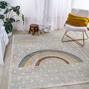 JONATHAN Y Lighting Kids Washable 3-1/4' x 5' Polyester Geometric and Novelty Indoor Area Rug Gray / Ivory / Yellow
