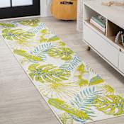 JONATHAN Y Lighting Luxor 2' x 8' Polypropylene Botanical Indoor Runner Ivory / Green