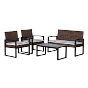 JONATHAN Y Lighting Wilder Metal Framed Plastic Outdoor Conversation Set Brown