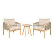 JONATHAN Y Lighting Aveiro Acacia Framed Polyester Outdoor Conversation Set Beige / Light Teak