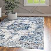 JONATHAN Y Lighting Modern Persian 5-1/4' x 7-1/2' Polypropylene Vintage Traditional Rectangle Area Rug Cream / Blue