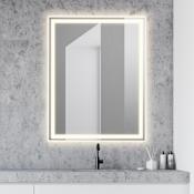 JONATHAN Y Lighting Pax 28" W x 36" H Modern Rectangular Frameless Bathroom Wall Mirror with Light White