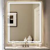 JONATHAN Y Lighting Pax 32" W x 40" H Modern Rectangular Frameless Bathroom Wall Mirror with Light White