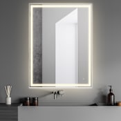 JONATHAN Y Lighting Pax 36" W x 48" H Modern Rectangular Frameless Bathroom Wall Mirror with Light White