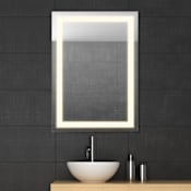 JONATHAN Y Lighting Remy 24" W x 34" H Modern Rectangular Frameless Bathroom Wall Mirror with Light Silver