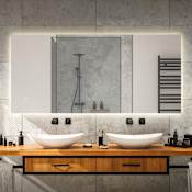 JONATHAN Y Lighting Nora 22" W x 48" H Modern Rectangular Frameless Bathroom Wall Mirror with Light White