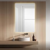 JONATHAN Y Lighting Nora 26" W x 38" H Modern Rectangular Frameless Bathroom Wall Mirror with Light White