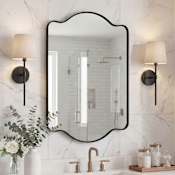 JONATHAN Y Lighting Louisa 24"W x 36"H Arched Flat Metal Framed Wall Mounted Bathroom Mirror Black