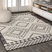 JONATHAN Y Lighting Moroccan Hype 12' x 15' Polypropylene Geometric and Moroccan & Tribal Indoor Rectangular Area Rug Cream / Black