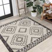 JONATHAN Y Lighting Moroccan Hype 9' x 9' Polypropylene Geometric and Moroccan & Tribal Indoor Square Area Rug Cream / Black