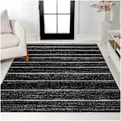 JONATHAN Y Lighting Moroccan Hype 7-3/4' x 10' Polypropylene Striped Indoor Rectangular Area Rug Black / Cream