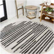 JONATHAN Y Lighting Moroccan Hype 4' x 4' Polypropylene Striped Indoor Round Area Rug Cream / Black