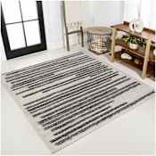 JONATHAN Y Lighting Moroccan Hype 5-1/4' x 5-1/4' Polypropylene Striped Indoor Square Area Rug Cream / Black