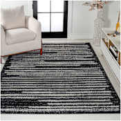 JONATHAN Y Lighting Moroccan Hype 7-3/4' x 10' Polypropylene Striped Indoor Rectangular Area Rug Black / Cream