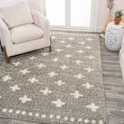 JONATHAN Y Lighting Moroccan Hype 5' x 8' Shag Polypropylene Border and Moroccan & Tribal Indoor Rectangular Area Rug Gray / Ivory