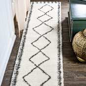 JONATHAN Y Lighting Moroccan Hype 2' x 8' Shag Polypropylene Geometric, Moroccan & Tribal, Trellis, and Vintage Indoor Runner White / Gray