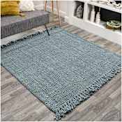 JONATHAN Y Lighting Natural Fiber 9' x 9' Jute Solid Indoor Square Area Rug with Fringe Light Blue / Gray