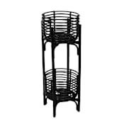 JONATHAN Y Lighting Zachariah 33.5"H Handmade 2-Tier Rattan Indoor Planter Stand Black