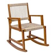 JONATHAN Y Lighting Laguna 23.6" Wide Acacia Wood and Woven Rope Outdoor Rocking Chair Beige