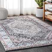 JONATHAN Y Lighting Restored Vintage 4' x 6' Polyester Vintage Traditional Rectangle Area Rug Charcoal Gray / Ivory