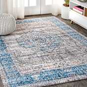 JONATHAN Y Lighting Restored Vintage 7-3/4' x 10' Polyester Vintage Traditional Rectangle Area Rug Blue / Gray