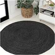 JONATHAN Y Lighting Ansa Collection 6' x 6' Jute Solid Indoor Round Area Rug Black