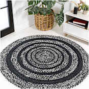 JONATHAN Y Lighting Ansa Collection 6' x 6' Jute Border Indoor Round Area Rug Black / White