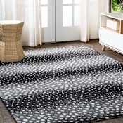 JONATHAN Y Lighting Safari 4' x 6' Polypropylene Animal Print and Striped Indoor Area Rug Black / Cream