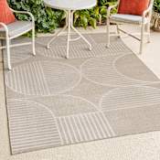 JONATHAN Y Lighting Scandinavian 4' x 6' Striped and Geometric Indoor/Outdoor Rectangular Area Rug with High-Low Design Beige / Cream