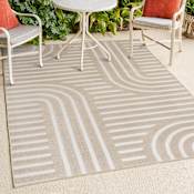 JONATHAN Y Lighting Scandinavian 7-3/4' x 10' Striped and Geometric Indoor/Outdoor Rectangular Area Rug Beige / Cream