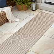 JONATHAN Y Lighting Scandinavian 2' x 8' Geometric and Striped Indoor/Outdoor Runner with Thin Rug Pile Beige / Cream