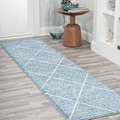 JONATHAN Y Lighting Supersoft 2' x 8' Polypropylene Geometric Indoor/Outdoor Area Rug Blue / White