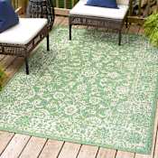 JONATHAN Y Lighting Santa Monica 7-3/4' x 10' Polypropylene Abstract, Border, Botanical, and Geometric Indoor/Outdoor Rectangular Area Rug Cream / Green