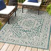 JONATHAN Y Lighting Santa Monica 5-1/4' x 7-1/2' Polypropylene Abstract, Border, and Geometric Indoor/Outdoor Rectangular Area Rug Blue / Gray
