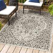 JONATHAN Y Lighting Santa Monica 9' x 12' Polypropylene Botanical, Traditional, and Vintage Indoor/Outdoor Area Rug Gray / Black