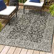 JONATHAN Y Lighting Santa Monica 3' x 5' Polypropylene Vintage Traditional Indoor / Outdoor Rectangle Area Rug Black / Gray