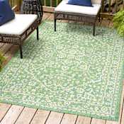 JONATHAN Y Lighting Santa Monica 9' x 12' Polypropylene Botanical, Traditional, and Vintage Indoor/Outdoor Area Rug Cream / Green
