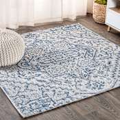 JONATHAN Y Lighting Santa Monica 6' x 6' Polypropylene Border, Botanical, and Traditional Indoor/Outdoor Square Area Rug Navy / Gray