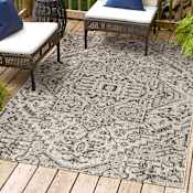 JONATHAN Y Lighting Santa Monica 4' x 6' Polypropylene Abstract and Geometric Indoor/Outdoor Rectangular Area Rug Black / Gray