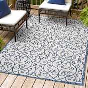 JONATHAN Y Lighting 8' x 10' Polypropylene Vintage Indoor/Outdoor Rectangular Area Rug Blue / Cream